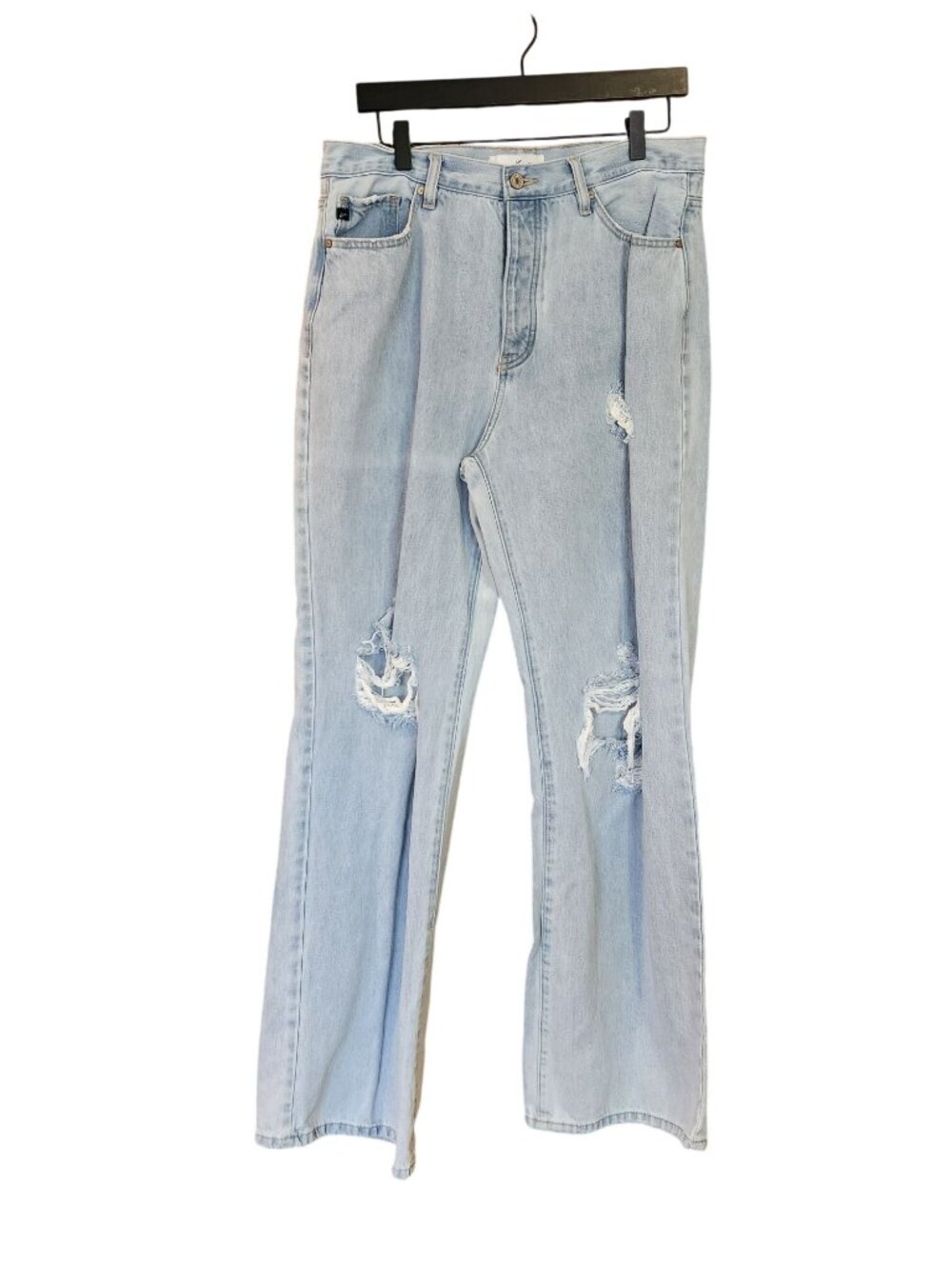 Kancan Button fly Wide Leg Light Wash Distressed High Waist Jeans  Women's Size